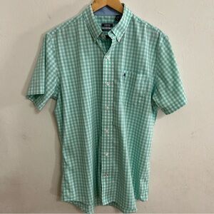 IZOD Youth Men Mint Green Gingham Short-Sleeve Button-Down Shirt Medium